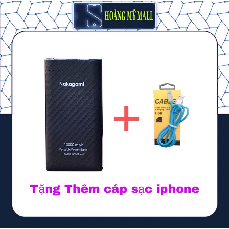 PIN SẠC DỰ PHÒNG NAKAGAMI 10.000mAh 2 CỔNG USB VÀ ĐÈN PIN