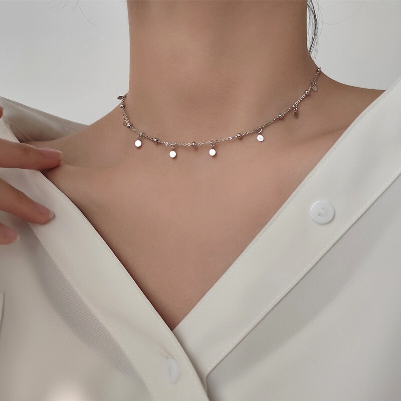 Vòng Cổ Bạc S925 Choker Giọt Sương Tassel Xinh Xắn | Dây Chuyền Nữ Trang Sức Bạc Thời Trang