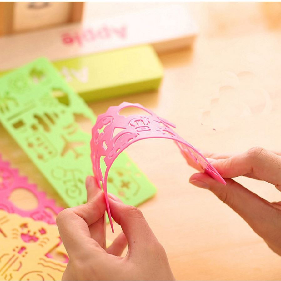 Thước kẻ in hình hình cho bé làm mỹ thuật, đồ dùng học sinh, họa tiết dễ thương