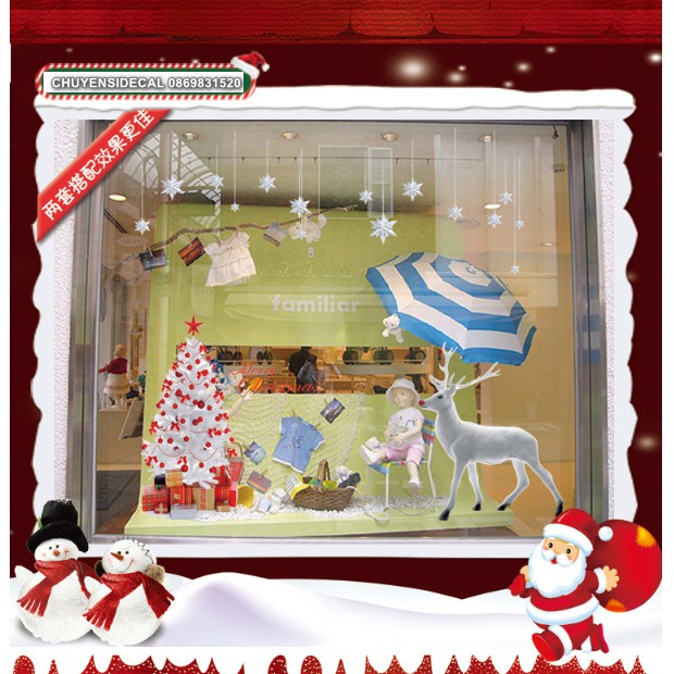Decal trang trí tường Noel - Nai và Cây Thông trắng 3D tinh tế 02