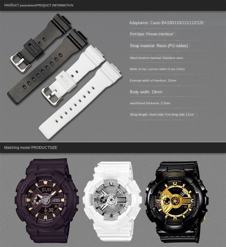 Dây đeo cho đồng hồ thể thao Casio Baby-G Ba-110 120 111 112 YIFILM