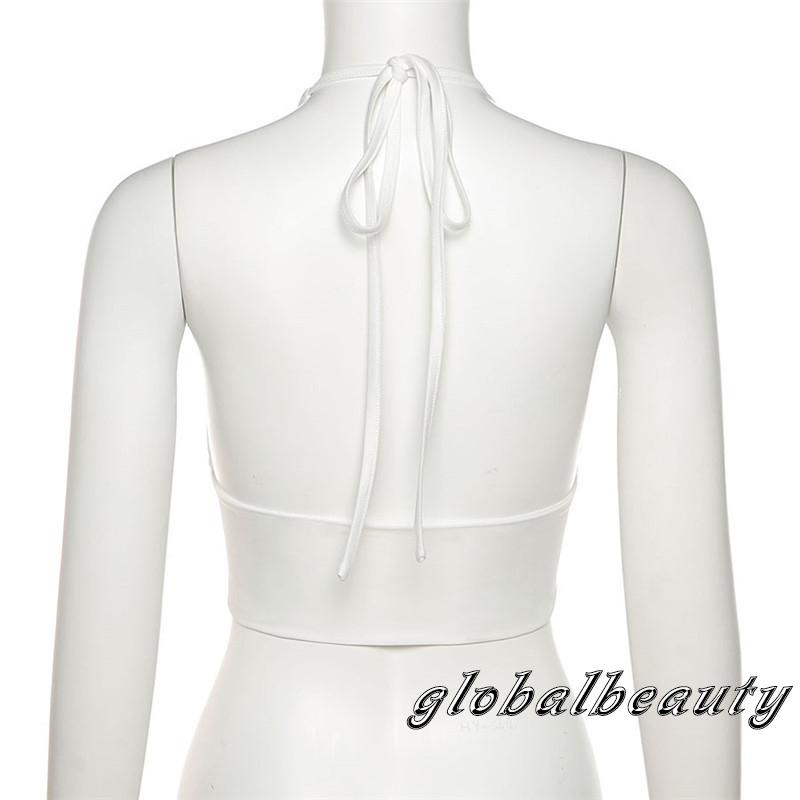 Áo Tank Top Hai Dây Dáng Ngắn Màu Trơn Hở Lưng Thời Trang Cho Nữ