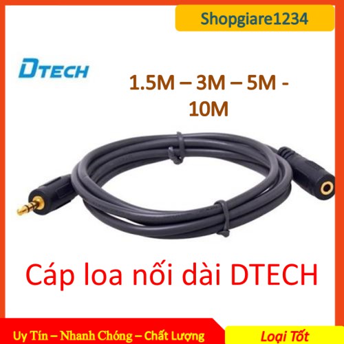 [Mã ELHACE giảm 4% đơn 300K] Dây loa nối dài DTECH 1.5M/ 3M/ 5M/ 10M Jack 3.5mm, Cáp Xịn, Hàng Chính Hãng Phân Phối