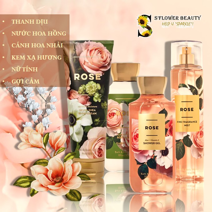 ROSE | Bộ Sản Phẩm Gel Tắm -  Dưỡng Thể - Xịt Thơm Toàn Thân Bath &amp; Body Works Body Care