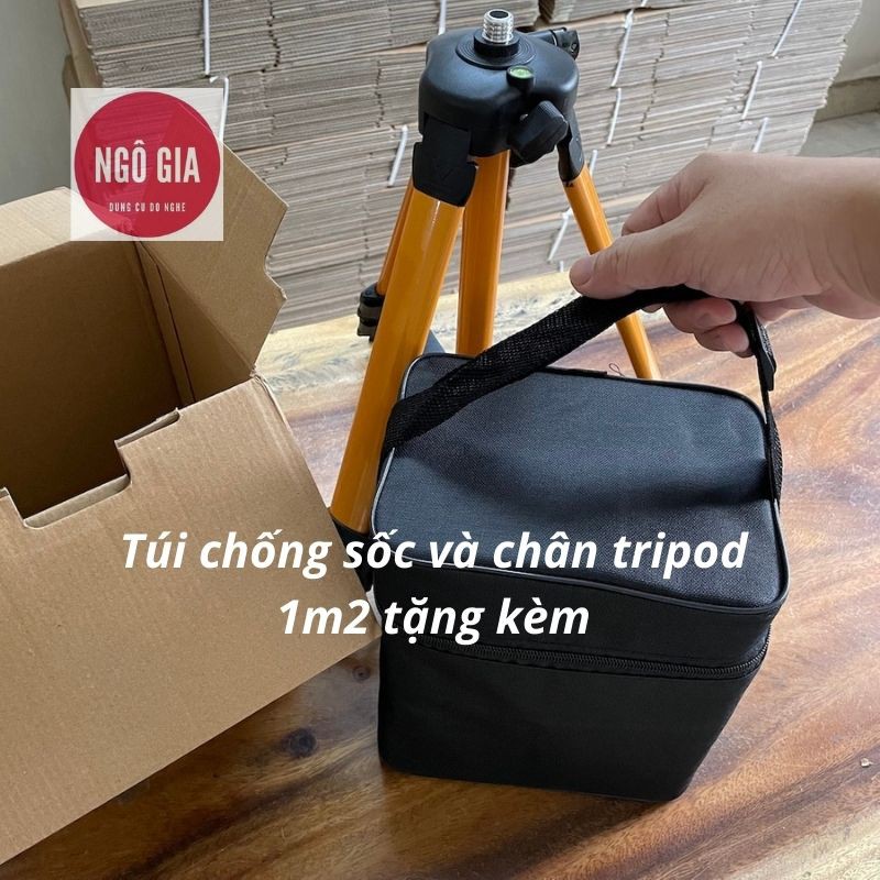 Máy cân mực bằng Laser 5 tia gồm 4 tia dọc 1 tia ngang vuông góc (mẫu mới pin rời, túi chống sốc, chân tripod 1m)