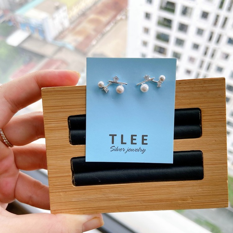 Khuyên tai bạc nữ TLEE cành lá đính ngọc trai nhân tạo nữ tính TleeJewelry B0173