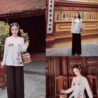Quần sa tanh đen trơn cho bà