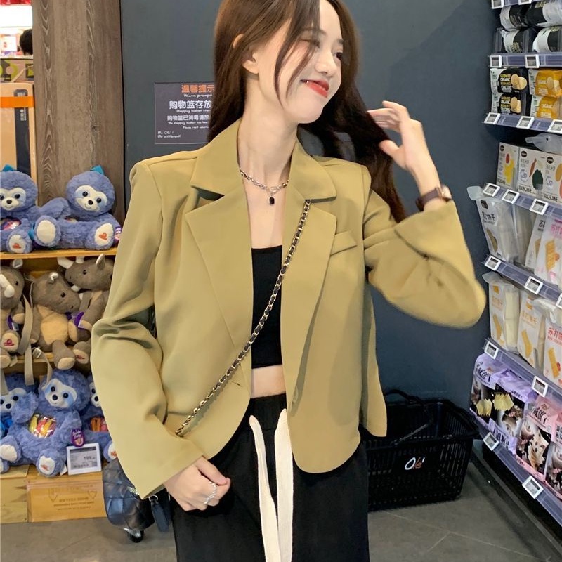 Áo khoác vest SUXI tay dài dáng rộng màu trơn thanh lịch dễ phối đồ