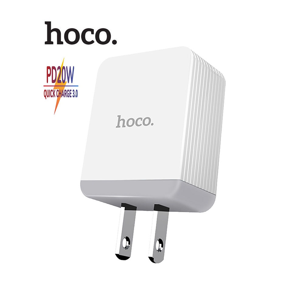 Củ sạc Hoco DC38 chân dẹt 1 cổng Type-C/USB sạc nhanh 20W/18W tích hợp đèn báo dùng cho nhiều thiết bị.