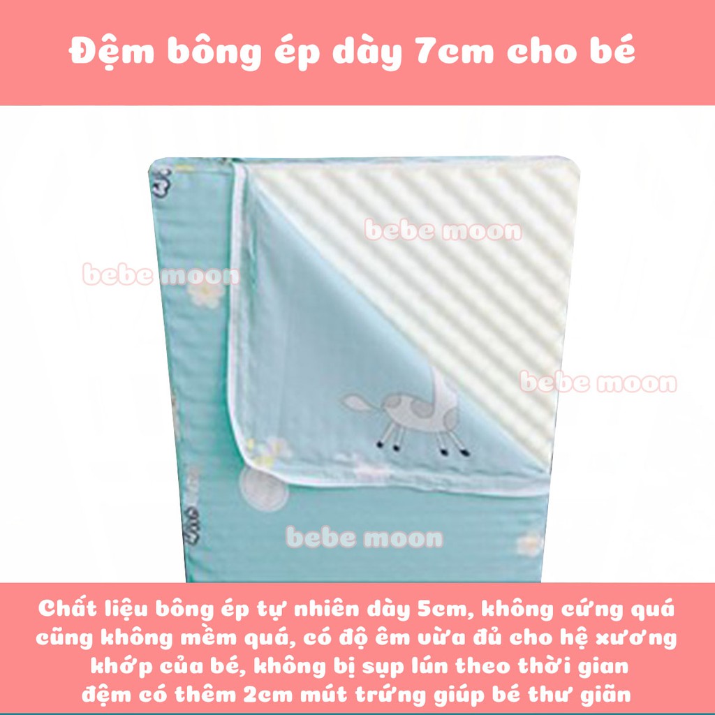 Đệm Cũi Cho Bé Chất Liệu Bông Ép Tự Nhiên Vỏ Đệm dày dặn Cao Cấp Cho Bé BeBe Moon