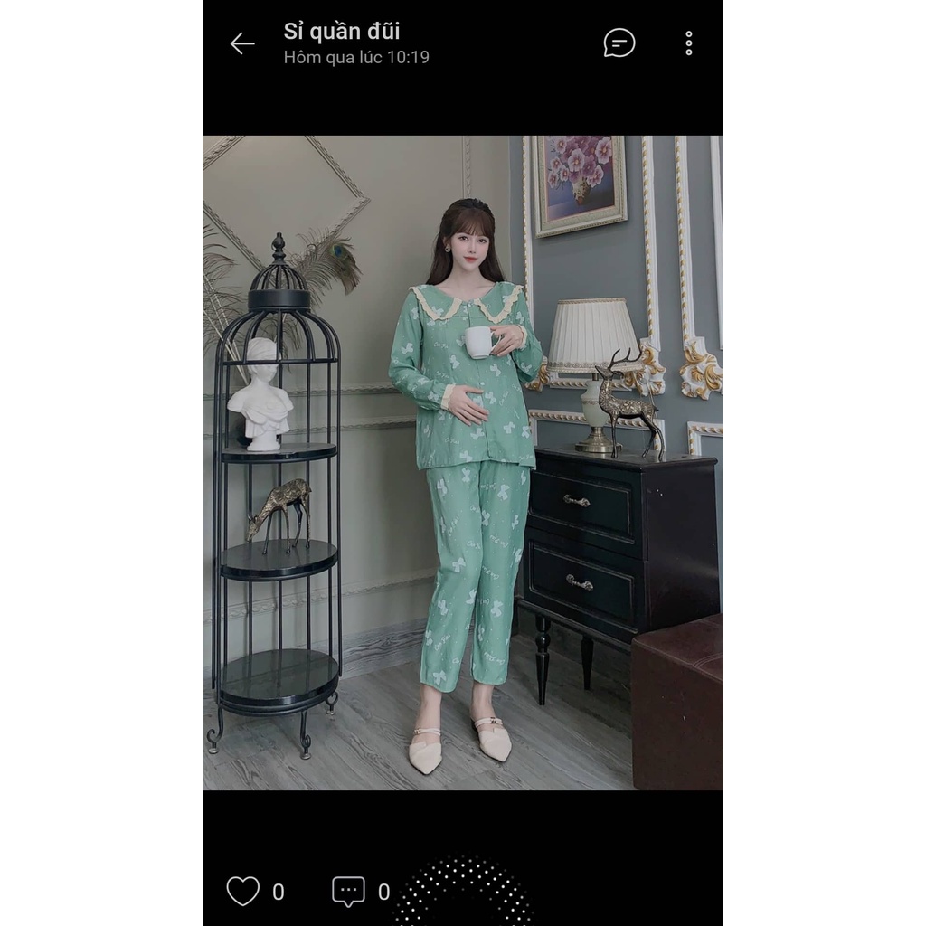 Bộ Đồ Bầu Và Sau Sinh Chất Đũi, Cổ Sen
