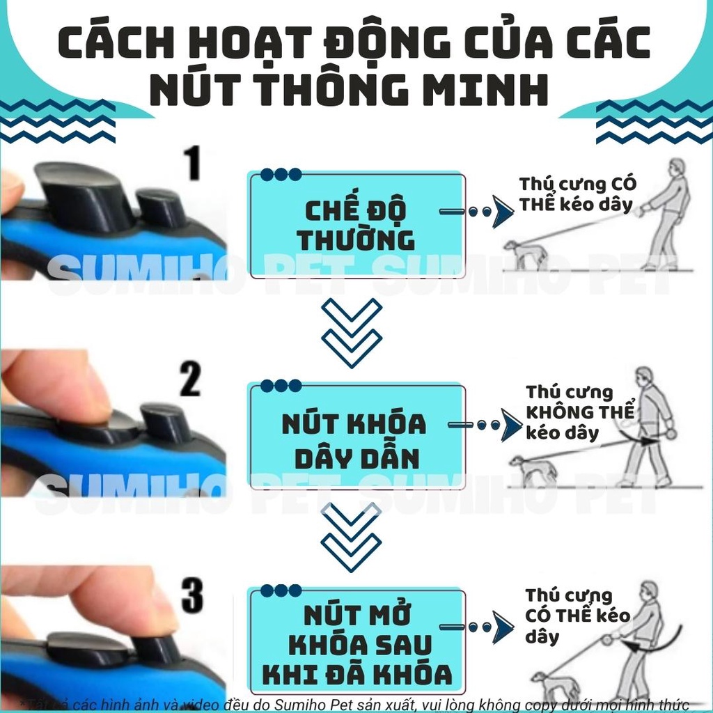 Dây dắt chó mèo thông minh dài 3m (Có nút bấm thu dây tự động)