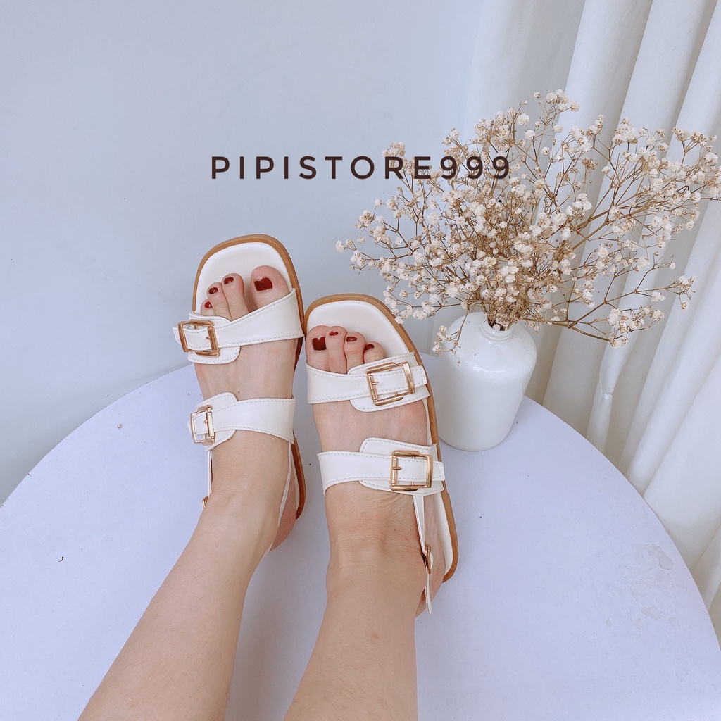 Sandal đế bệt 2 khóa đồng style ullzang Hàn Quốc cho mùa hè G105