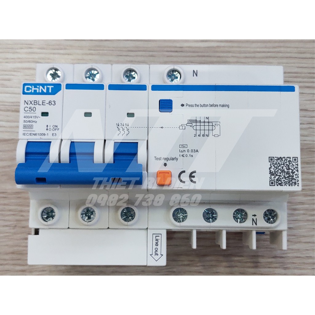 RCBO 3P+N lọai NXBLE-32/63 3P+N 6A~63A Chint