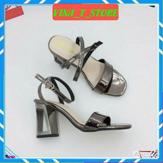 [HÀNG ĐẸP] giày sandal cao gót  quai mảnh đế vuông 7cm gót chữ A siêu đẹp
