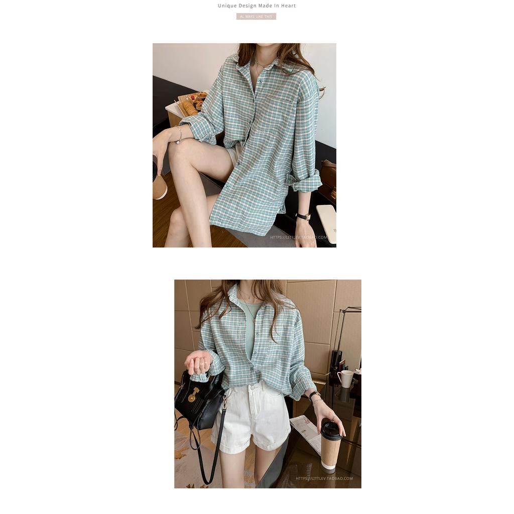 Áo sơ mi nữ tay dài dáng rộng in họa tiết kẻ sọc