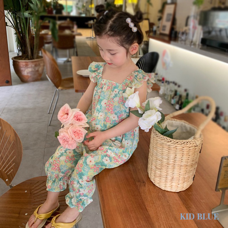 Bộ Áo Liền Quần In Hoa Phong Cách Phương Tây Thời Trang Mùa Hè Cho Bé Gái