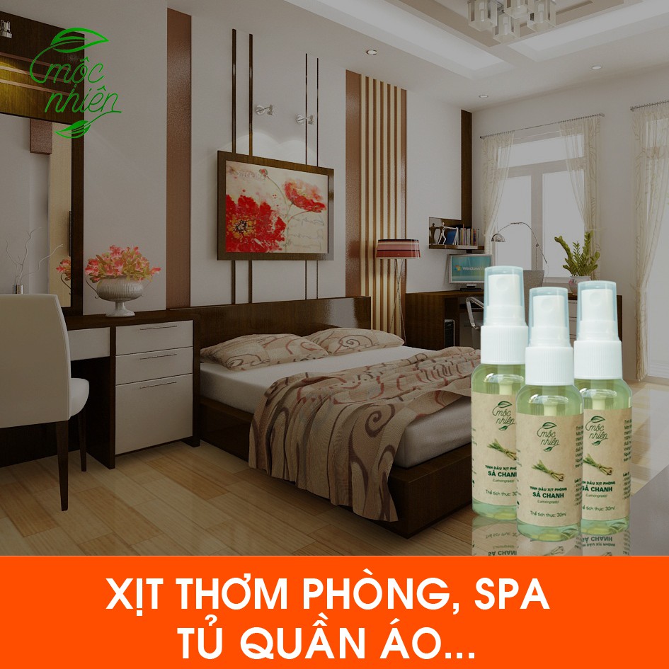 Tinh dầu xịt phòng Mộc Nhiên chính hãng 30ml: tinh dầu sả chanh, bạc hà, hoa hồng