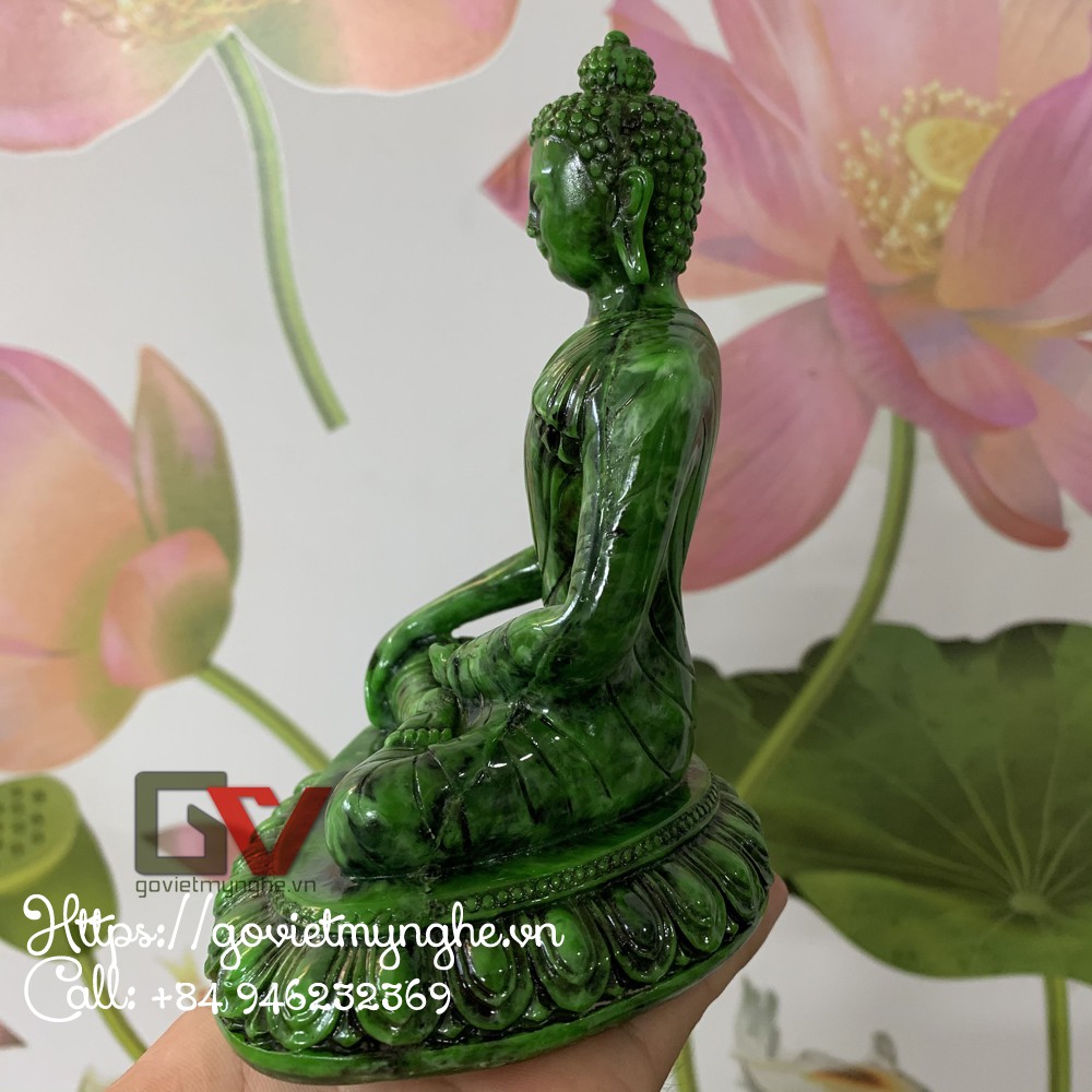 Tượng đá trang trí Tượng Phật Thích ca Thủ Ấn - Xúc Địa Ấn | Chiều cao 14cm - Màu xanh lục bích