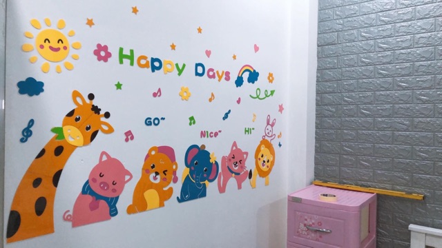 Tranh dán tường cho bé, tranh mica 3D - happy day go nice, tranh dán tường phòng ngủ cho bé