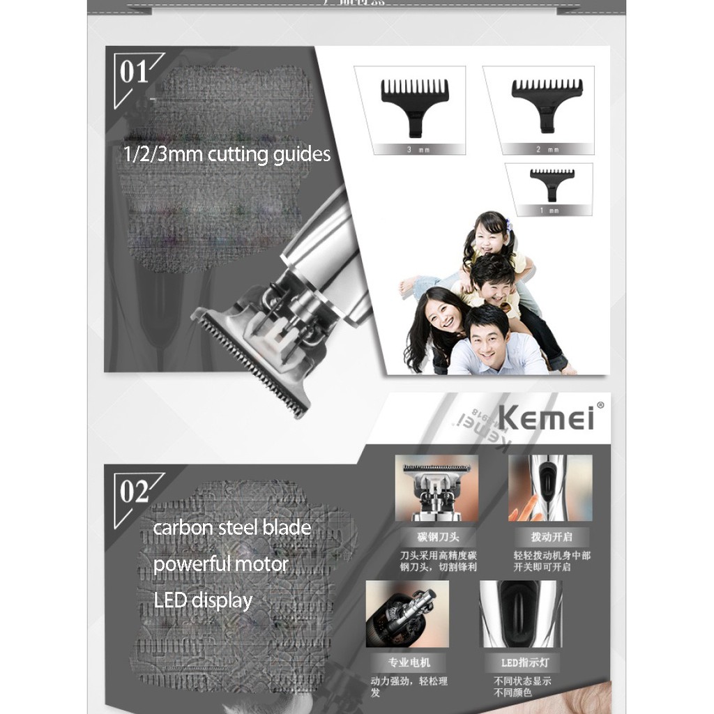 Tông Đơ Kemei Slimline Pro Lưỡi Dao Chữ T Giúp Cạo Sát SIêu Nhẹ D8 Thiết Kế Không / Có Dây Sử Dụng Pin Lithium Ion