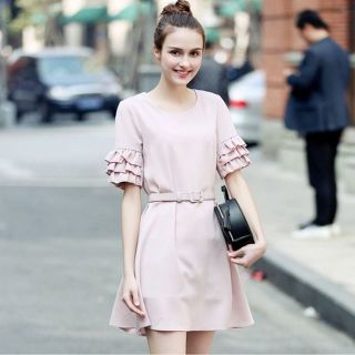 Zerasy - Đầm suông không kèm nịt tay nhún bèo cách điệu