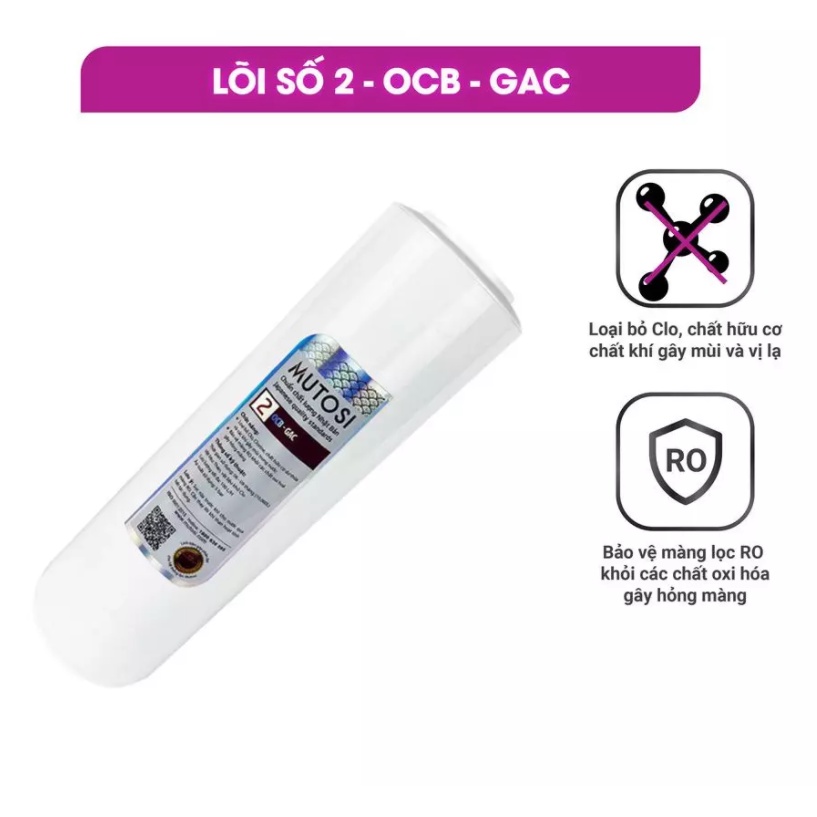 Lõi số 2 OCB - GAC 10&quot; máy lọc nước Mutosi chính hãng, dùng cho máy lọc nước RO