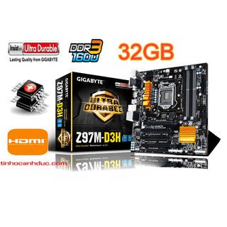 Main giga ga-z97m-d3h 4 khe ram support intel thế hệ thứ 4 thứ 5 core i3, i5, i7  ddr3 32g có hdmi dvi tặng keo tản nhệt