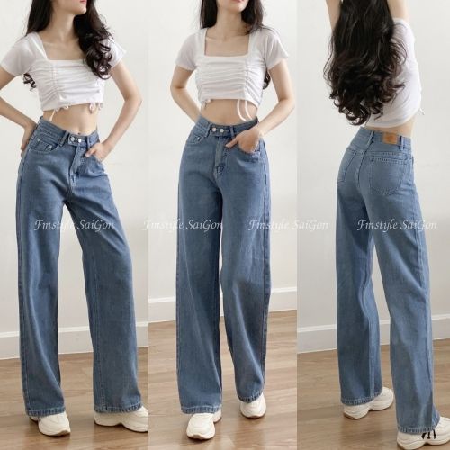 Quần jean nữ ống rộng hai túi ngang 294 Fmstyle Saigon quần bò cạp cao suông thời trang hàn quốc ulz