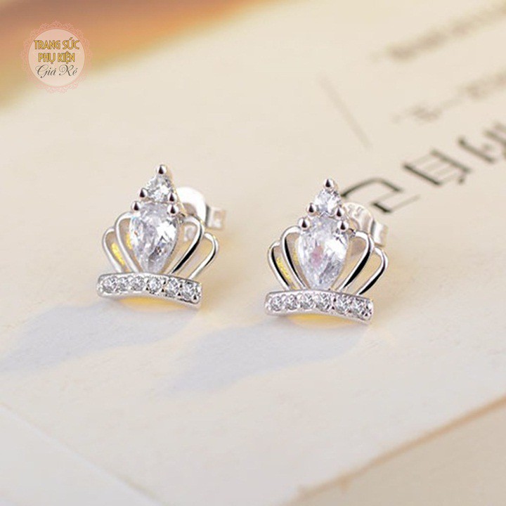Hoa tai vương miện nhỏ xinh bạc ý S925 HT201