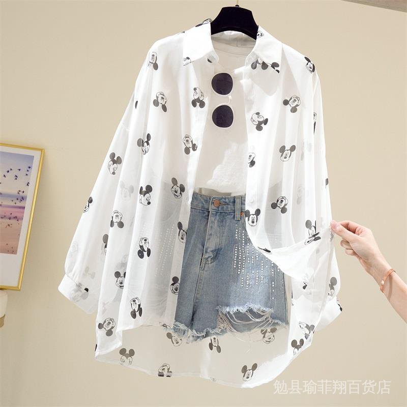 Áo Sơ Mi Mỏng Tay Dài Dáng Rộng In Hoạt Hình Mickey Kiểu Hàn Quốc Thời Trang Xuân Hè 2020 Cho Nữ