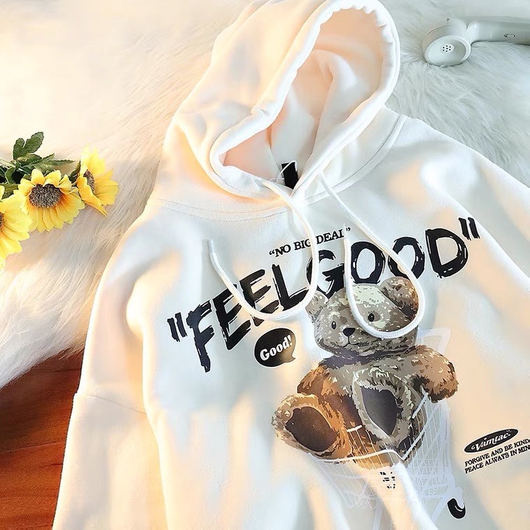 áo hoodie gấu bông feelgood, chất nỉ bông cao cấp Form rông cho nam và nữ,co dãn 4 chiều