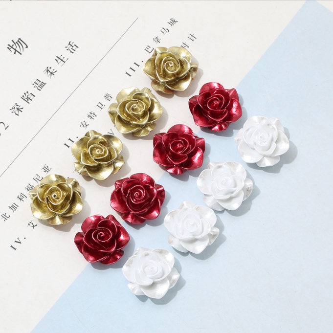 Mẫu cham hoa hồng 20mm đỏ trắng vàng kim trang trí vỏ ốp điện thoại, kẹp tóc, dán Jibbitz, DIY