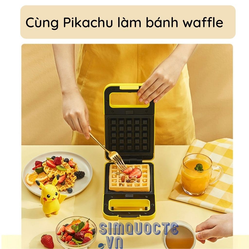 Máy kẹp nướng bánh mì sandwich kèm khuôn đá chống dính Pikachu - Hàng Chính Hãng Media