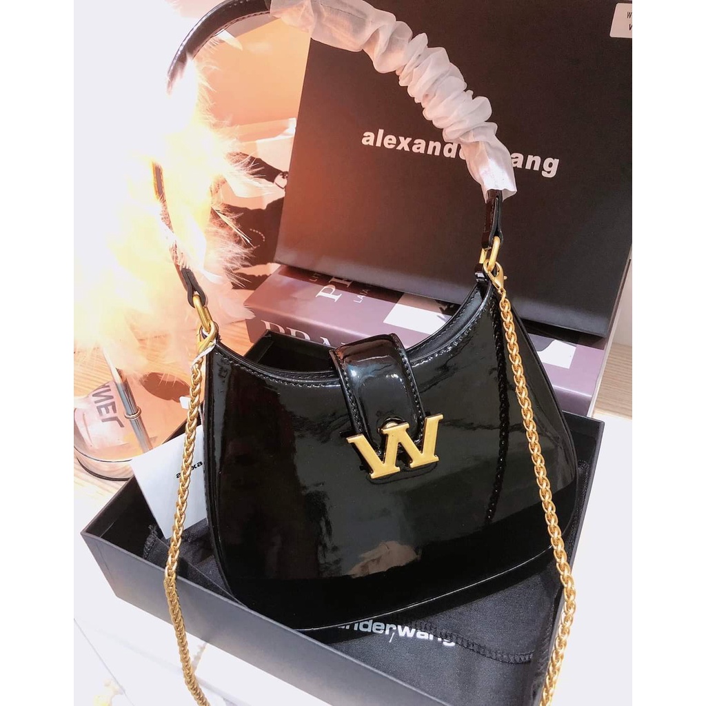 Túi xách Wang da bóng Túi Wang kẹp nách W da lì full box size 21 - ZENI.STORE
