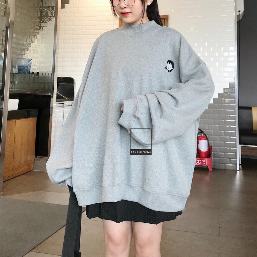 Áo Sweater Vải Sọc Gân Dày GOUS OFFICIAL Form Rộng Cổ Lọ NANASS Fhêu Hình Cô Gái Đáng Yêu Phong cách Dễ Thương- 1763