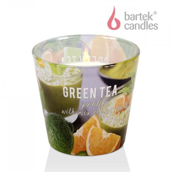 Ly nến thơm Bartek Candles BAT6427 Green Tea Pudding 115g (Hương trà xanh hoa quả)