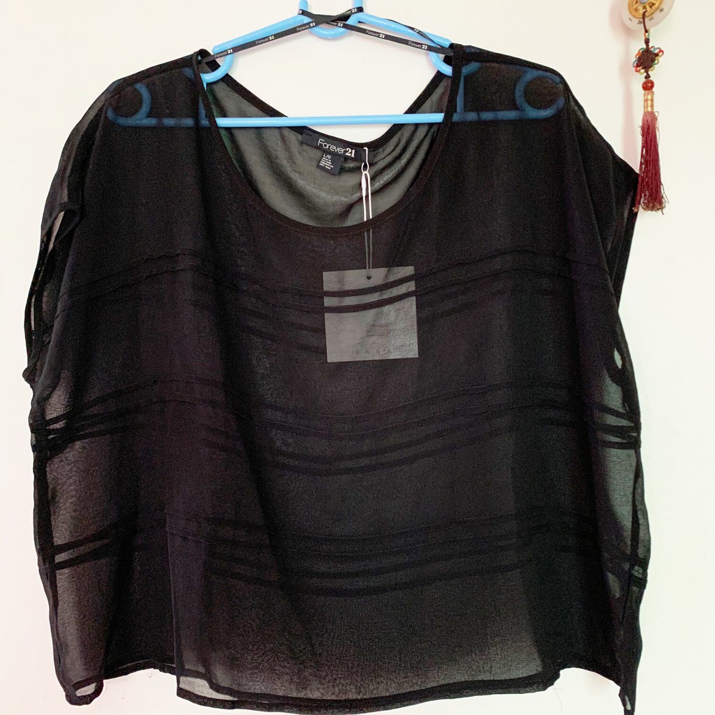 ÁO PHÔNG NỮ - FOREVER 21 - SIZE L/G - ĐEN - CHIFFON - ĐI BIỂN, BAR, TẬP GYM - FIT LADY