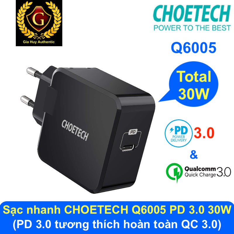 Sạc Macbook Air, iPhone, iPad Pro CHOETECH Q6005 Power Delivery 3.0 30W (tương thích cả QC 3.0)