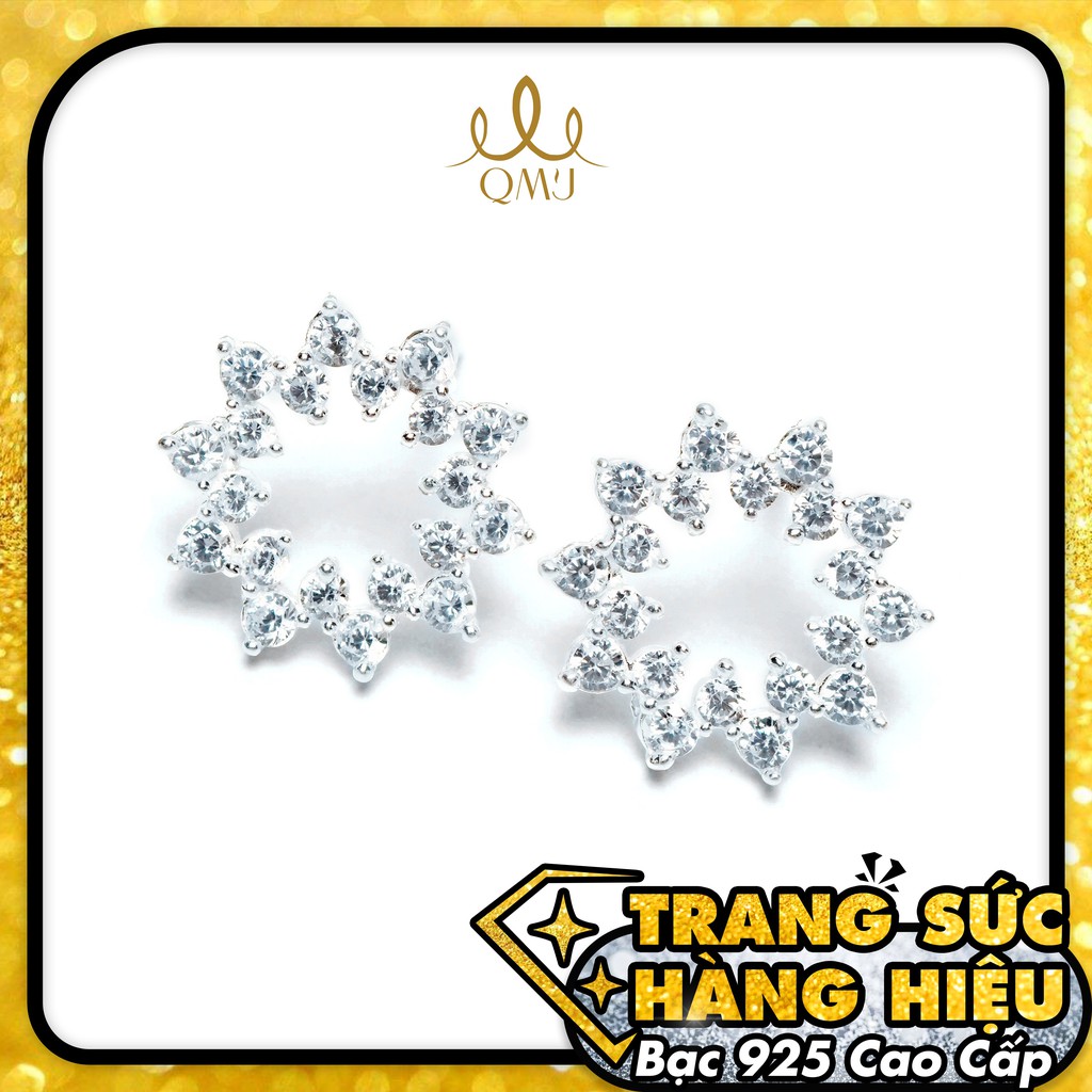 QMJ Bông tai bạc The Sun nạm đá tấm sáng, thiết kế tinh tế - Q284