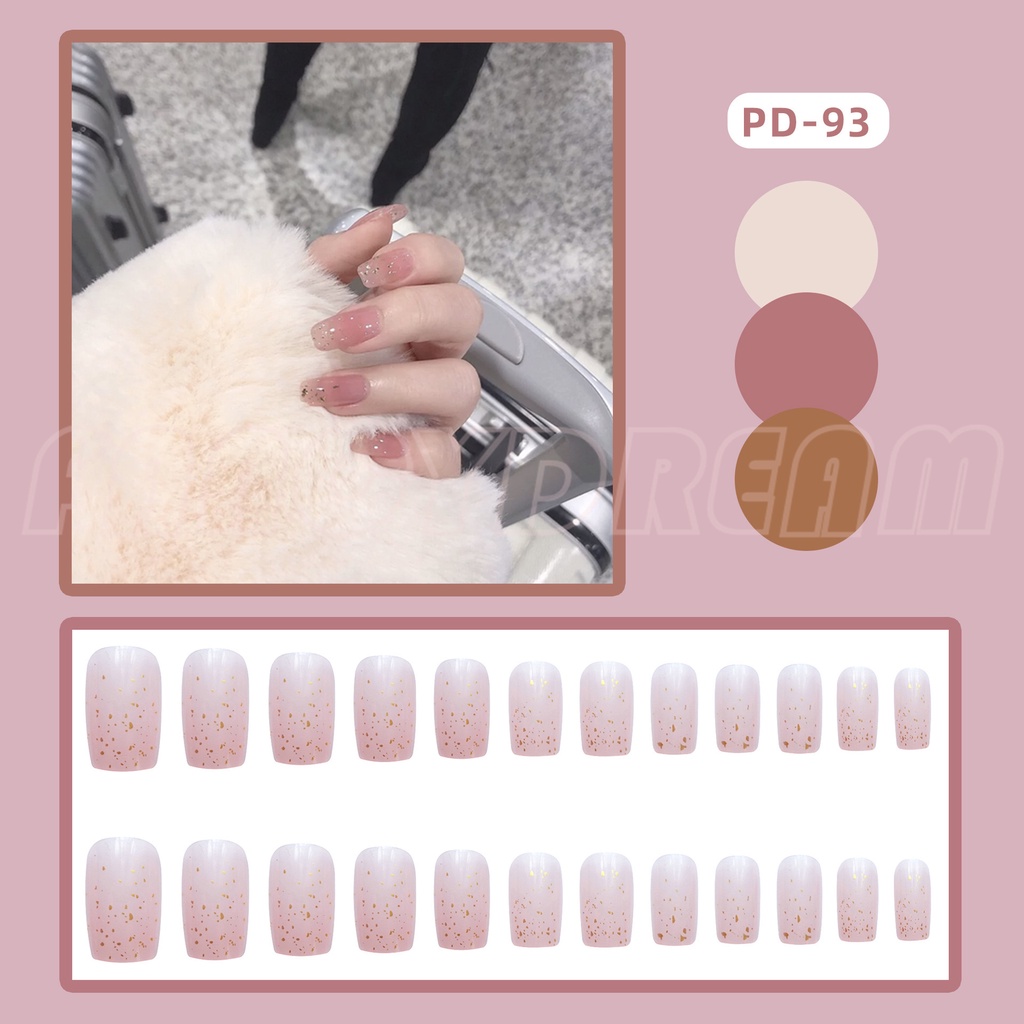 Set 24 móng tay giả màu nâu phong cách Pháp cho nữ