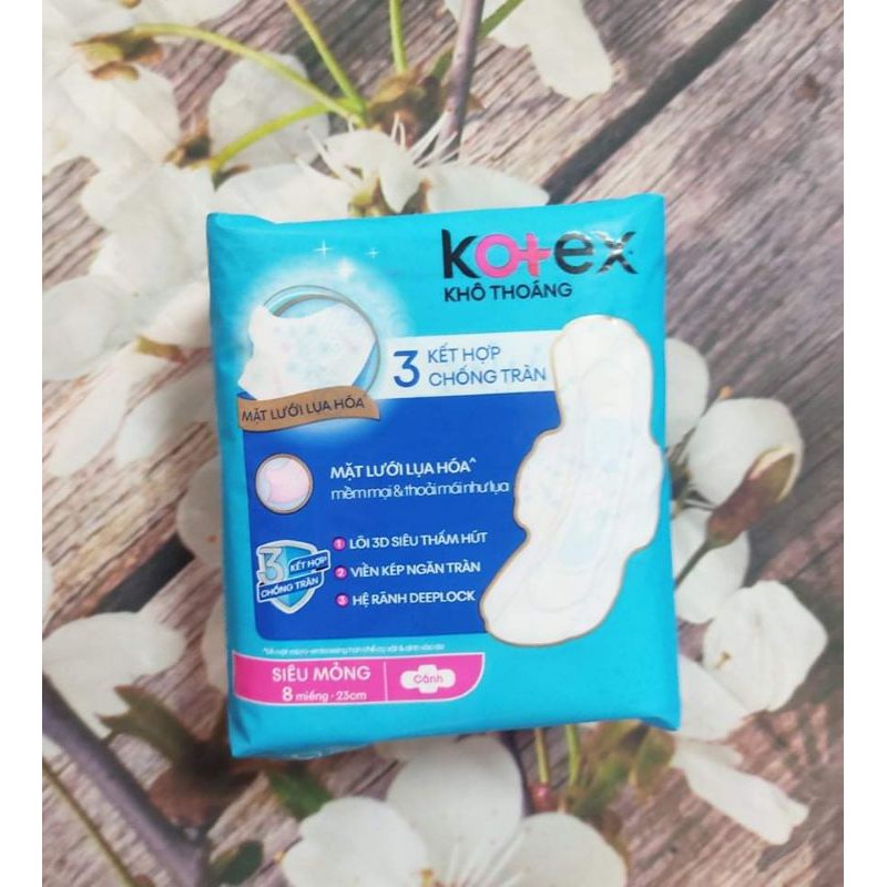 BVS Kotex khô thoáng siêu mỏng cánh 23cm (8 miếng/gói)