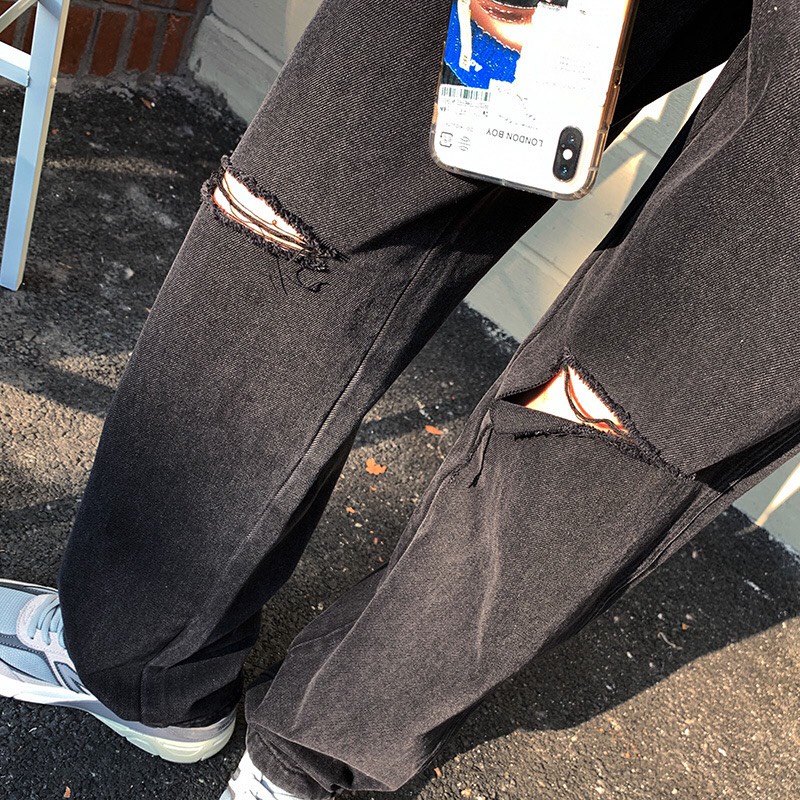 [SIÊU DÀI - SIÊU CHẤT] Quần Jean Nữ Ống Suông Rách Gối Màu Đen Chất Bò Dày Dặn Cao Cấp OHS3912