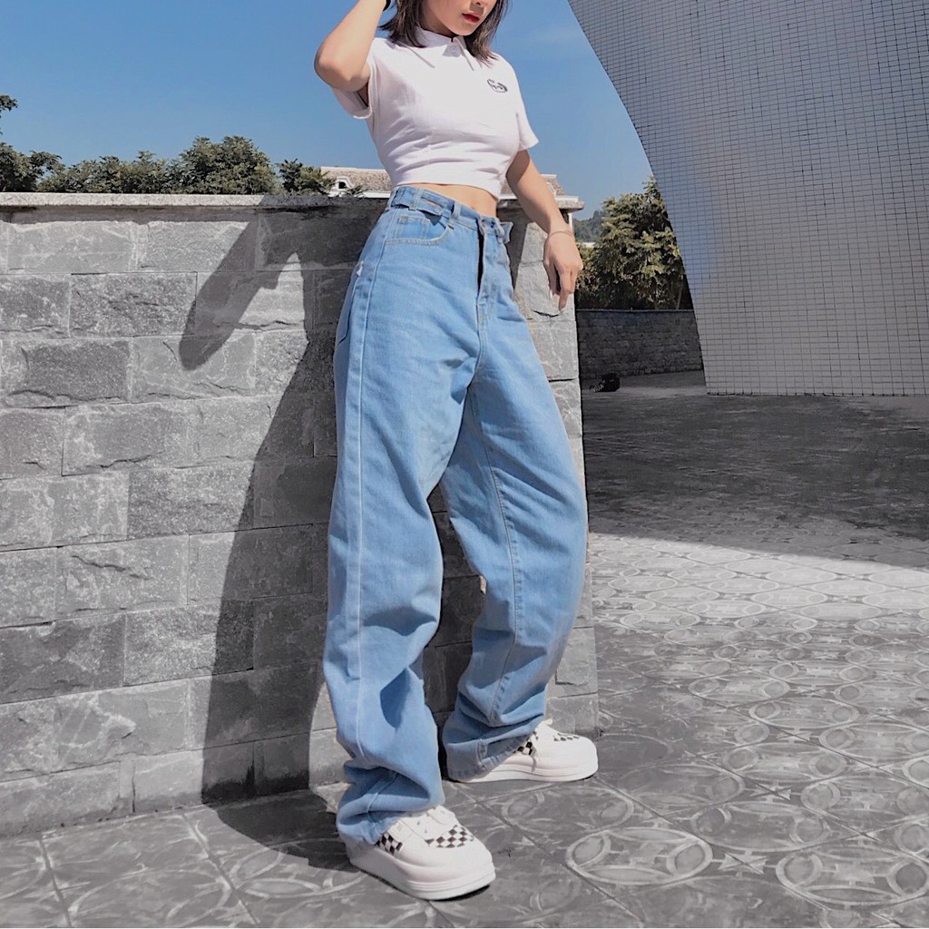 Quần Jeans Nữ Ống Rộng Lưng Cao SIMPLE Phong Cách Ulzzang – Tuni Store