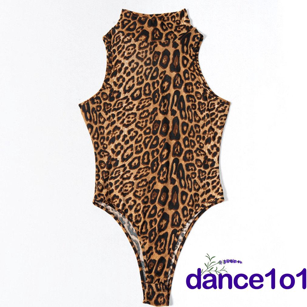 Bộ đồ lót áo liền quần không tay họa tiết đốm da báo quyến rũ