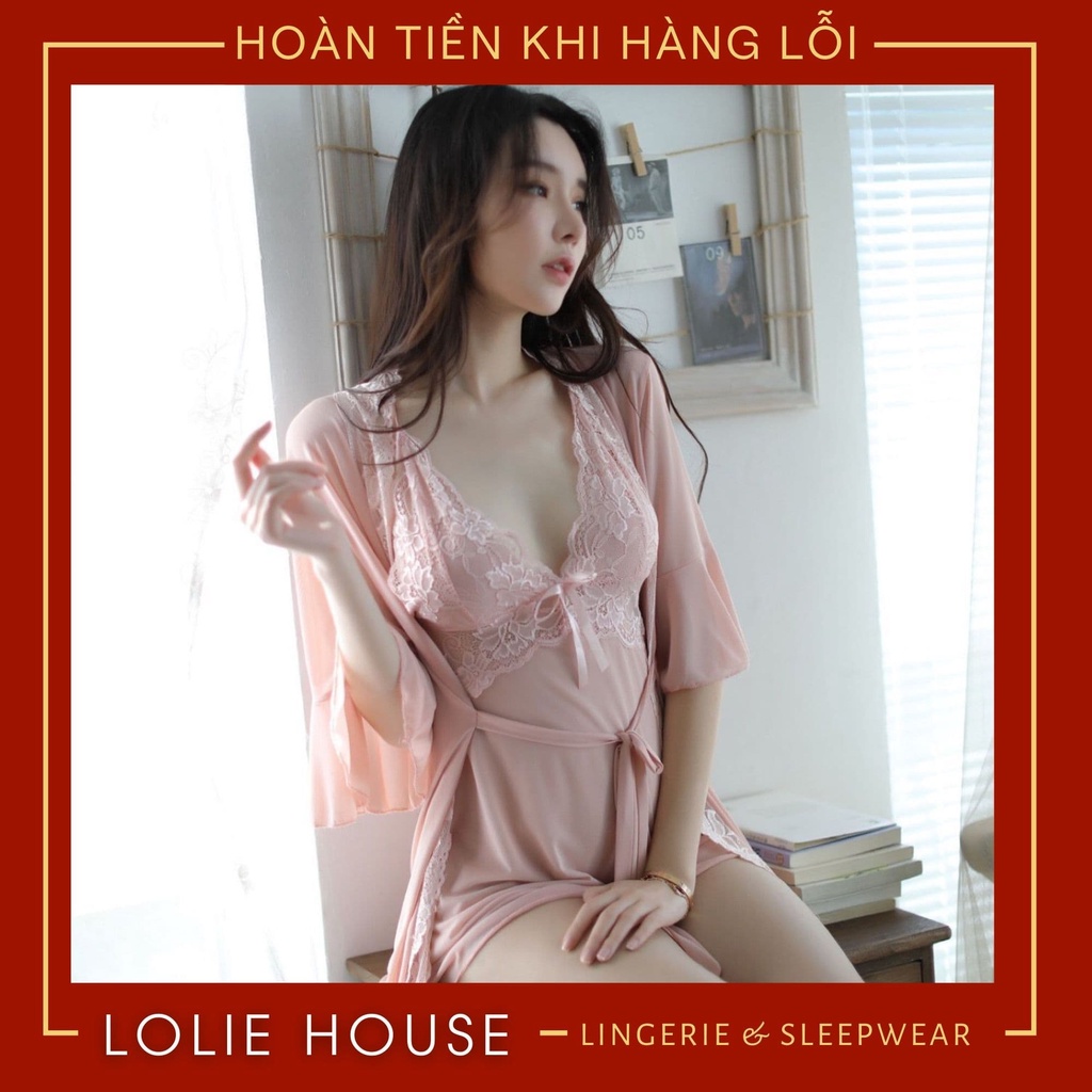 Váy ngủ sexy gợi cảm kèm áo choàng ren xuyên thấu, Đầm ngủ sexy gợi cảm cho nữ LOLIE HOUSE - VN34