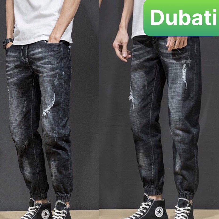Quần Jogger Jeans Nam Màu Đen Wash Xước Bó Gấu Co Giãn Thoải Mái- DB 0535- DUBATI FASHION