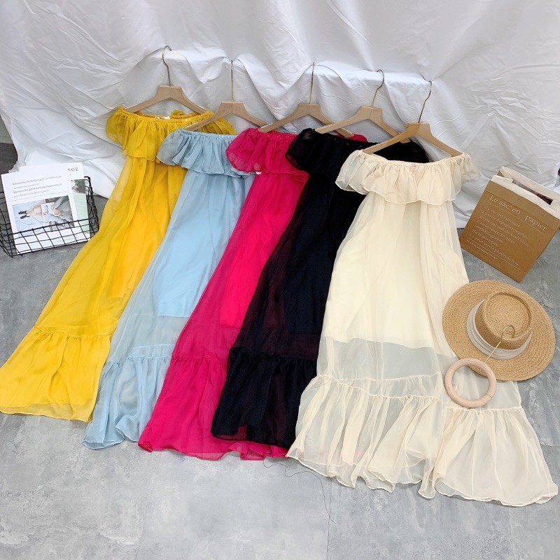 Đàm maxi von bèo trệt vai về 5 màu | BigBuy360 - bigbuy360.vn