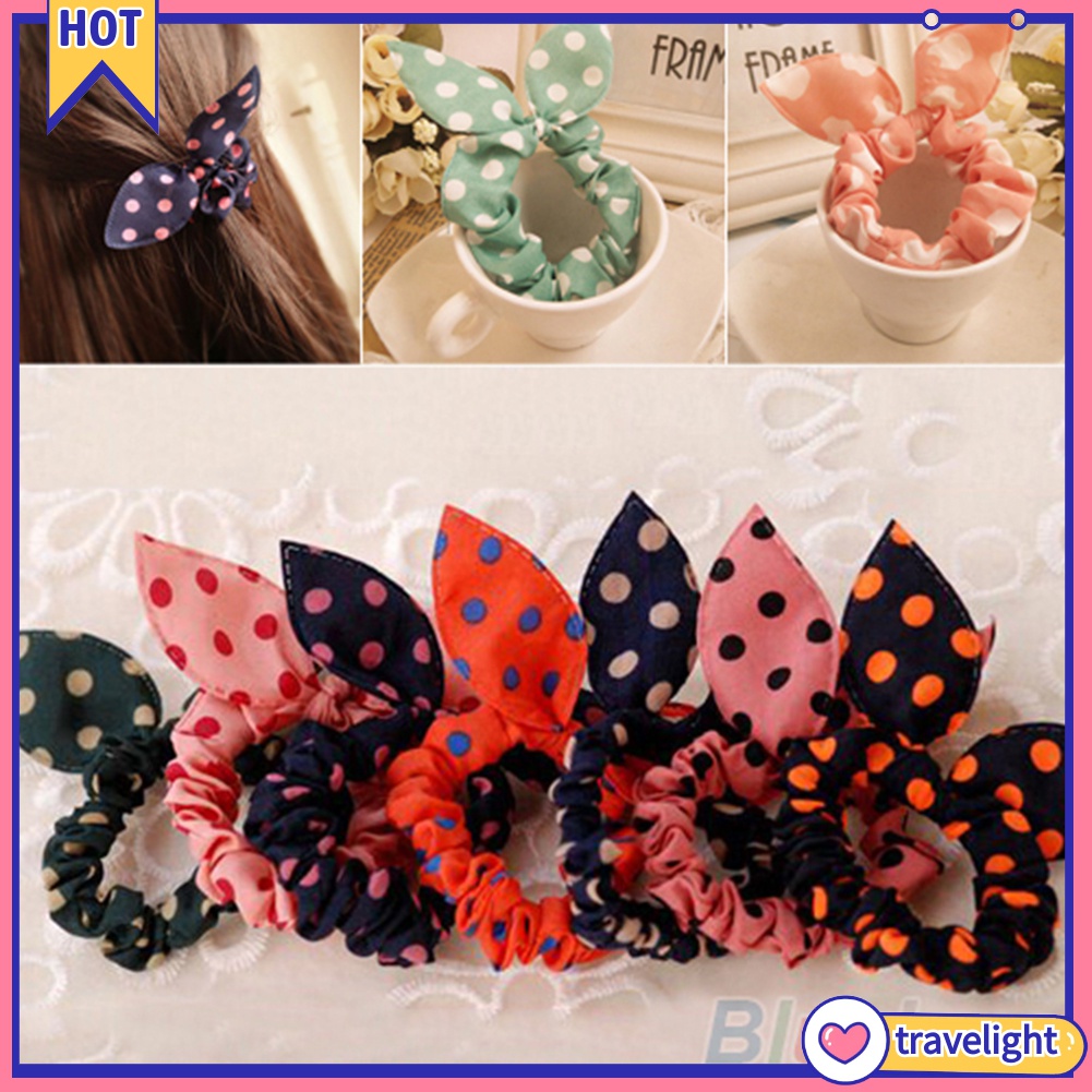 (Travelight) Set 10 Dây Cột Tóc Tai Thỏ Chấm Bi Phong Cách Hàn Quốc
