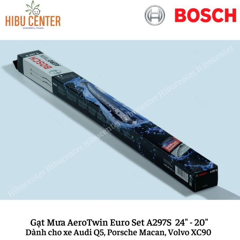 Gạt Mưa BOSCH AeroTwin Euro Set A297S Kích thước 24”/60cm – 20”/50cm | Dành cho Xe Audi Q5, Porsche Macan, Volvo XC90